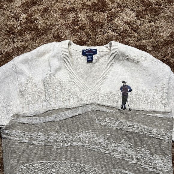 VINTAGE Sutter And Grant V Neck Sweater Adult Large Golfer Golfing Mens 90s - Picture 3 of 10